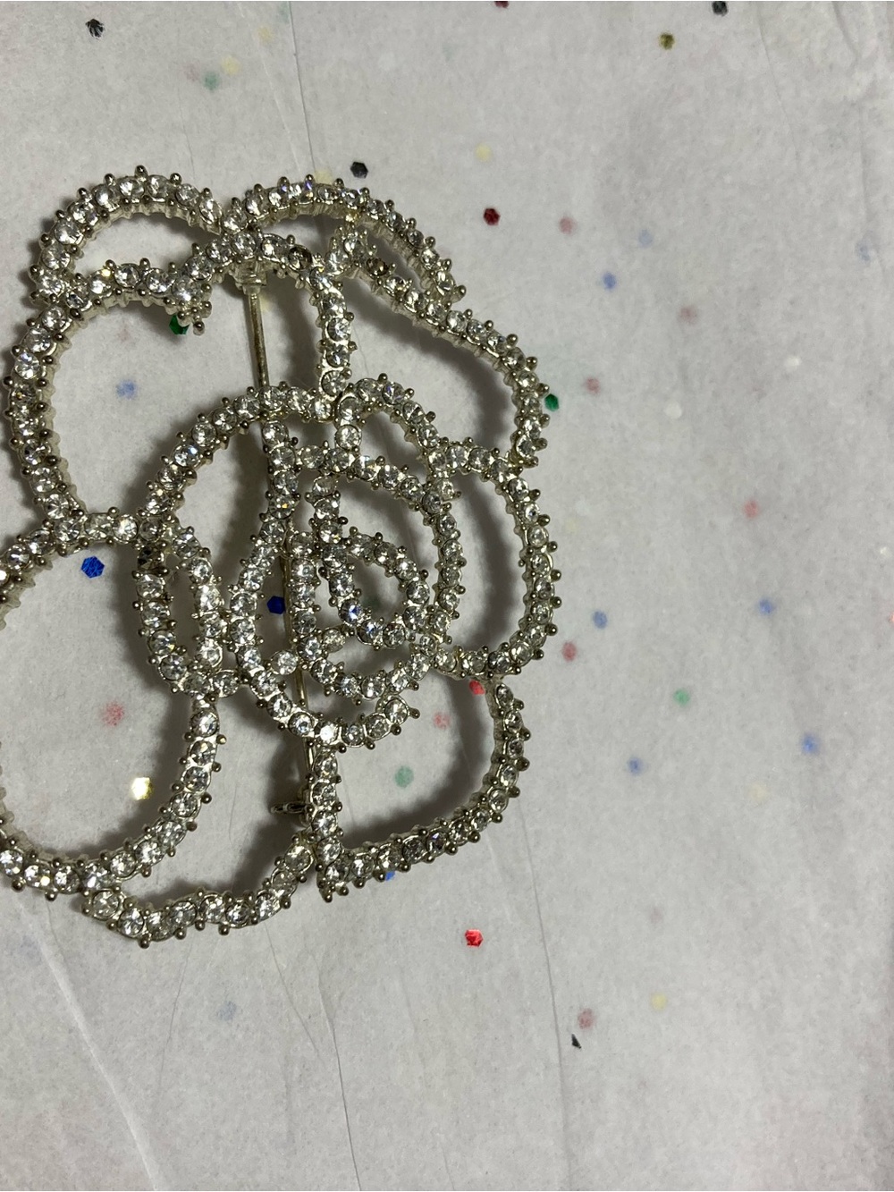 Source Unknown Silver Crystal Flower Brooch